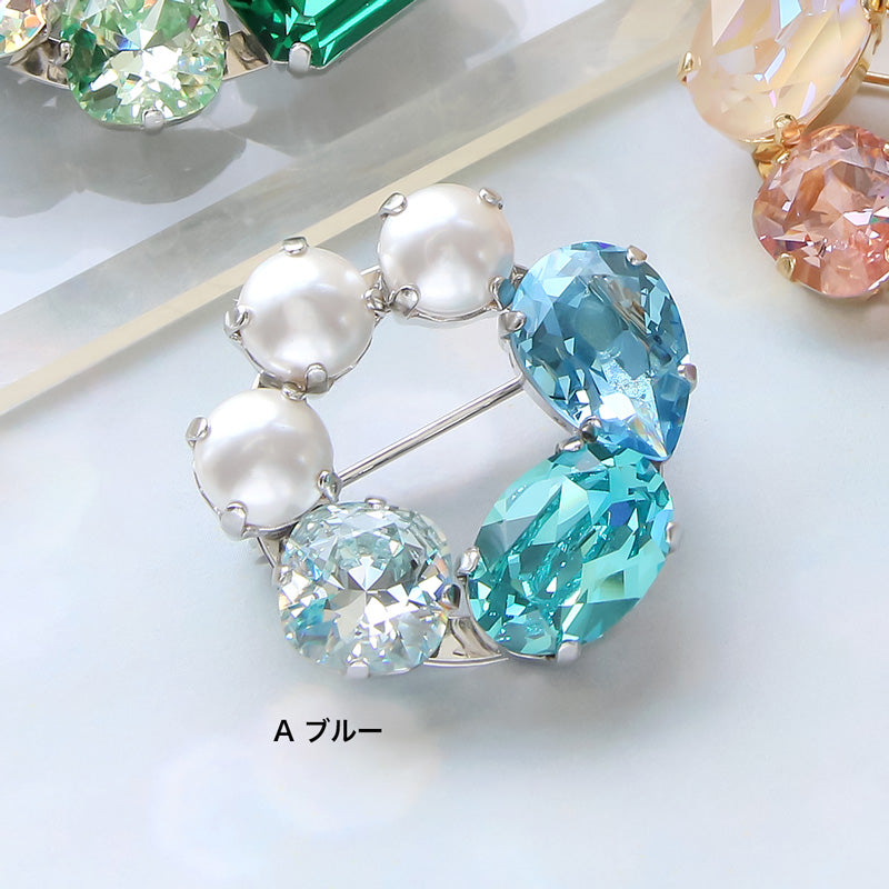 レシピNo.KR0940 貴和クリスタルのメタルリングブローチ2種
