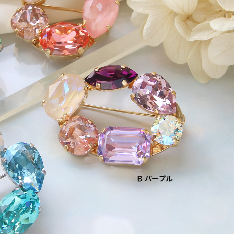 レシピNo.KR0940 貴和クリスタルのメタルリングブローチ2種