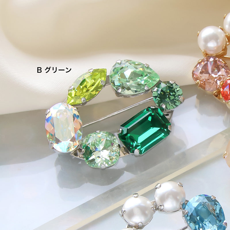 レシピNo.KR0940 貴和クリスタルのメタルリングブローチ2種