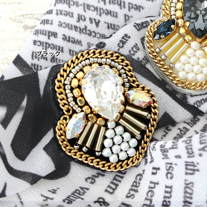 レシピNo.KR0946 エンブレム風ビジュー刺繍ブローチ