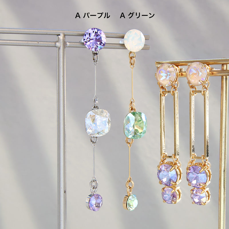 レシピNo.KR0959 貴和クリスタルのコネクトビジューピアス2種