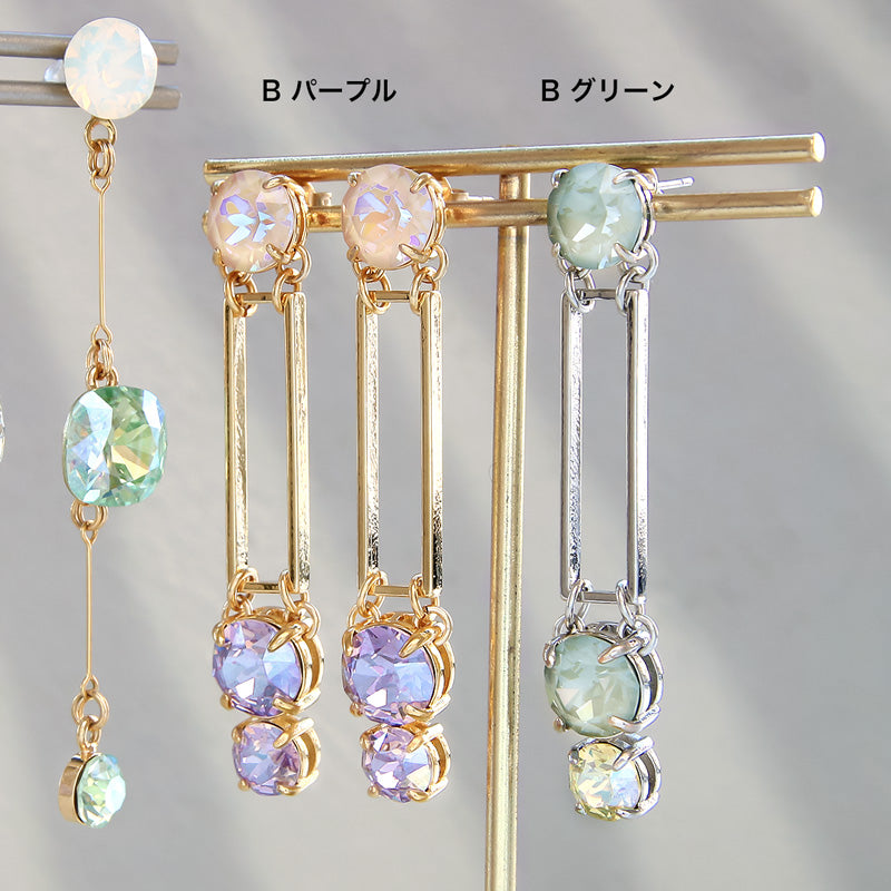 レシピNo.KR0959 貴和クリスタルのコネクトビジューピアス2種
