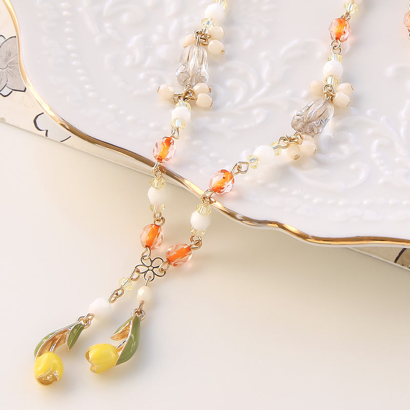 レシピNo.KR0961 チャームチューリップのレトロカラーネックレス