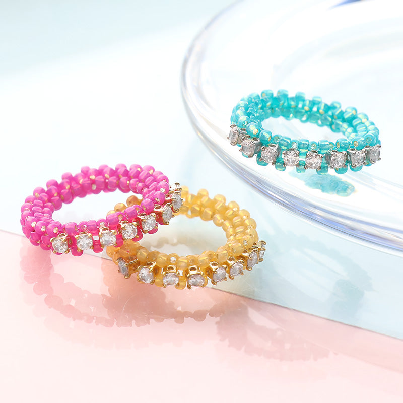 Recipe No.KR0965 Cubic Zirconia and Seed Beads Half Eternity Ring