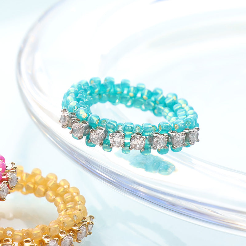 Recipe No.KR0965 Cubic Zirconia and Seed Beads Half Eternity Ring