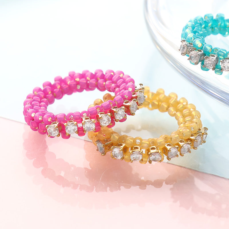 Recipe No.KR0965 Cubic Zirconia and Seed Beads Half Eternity Ring