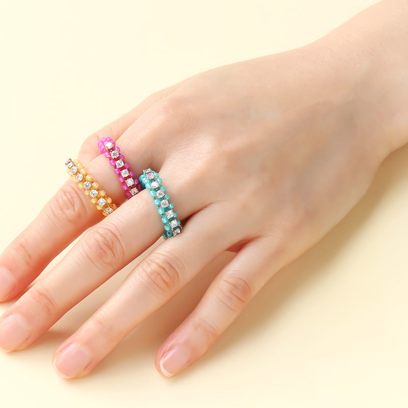 Recipe No.KR0965 Cubic Zirconia and Seed Beads Half Eternity Ring