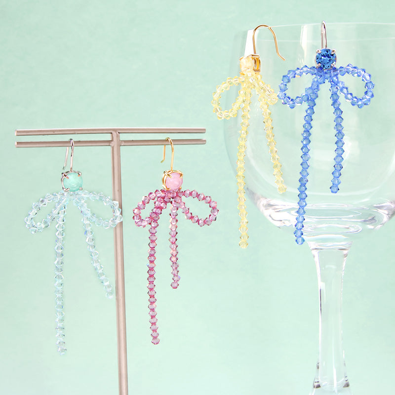 レシピNo.KR0976 貴和クリスタルのビーズリボンピアス