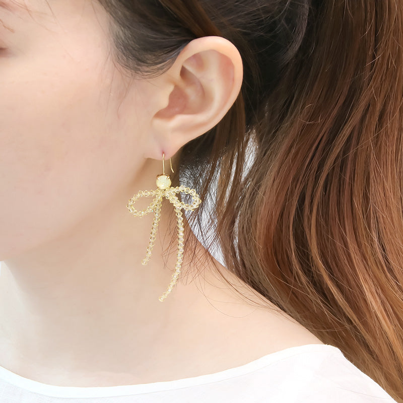 レシピNo.KR0976 貴和クリスタルのビーズリボンピアス
