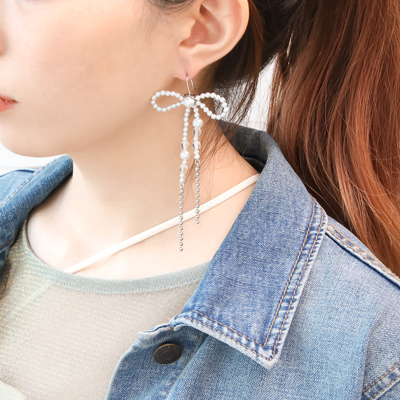 レシピNo.KR0977 貴和クリスタルのパールリボンピアス