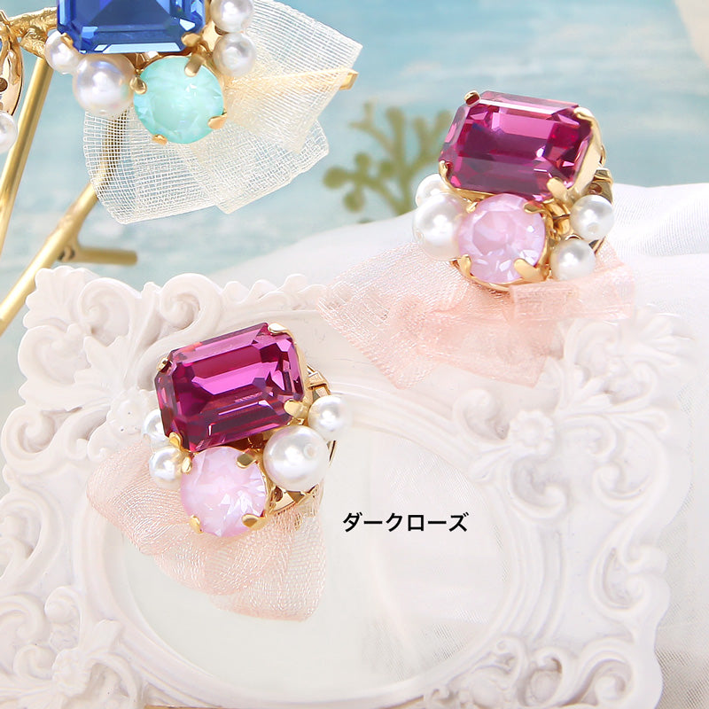 レシピNo.KR0981 貴和クリスタルとパールのリボンイヤリング