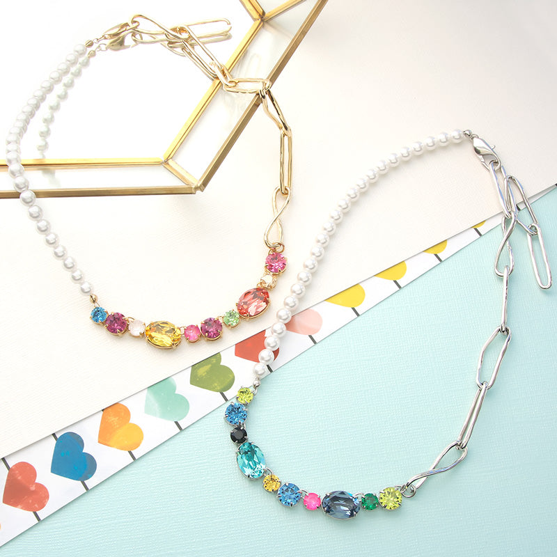 レシピNo.KR0985 貴和クリスタルのマルチビジューネックレス
