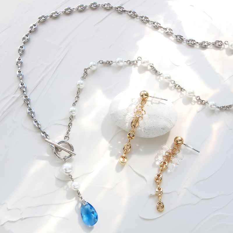 レシピNo.KR0994 貴和クリスタルドロップとデザインチェーンのアクセサリー2種
