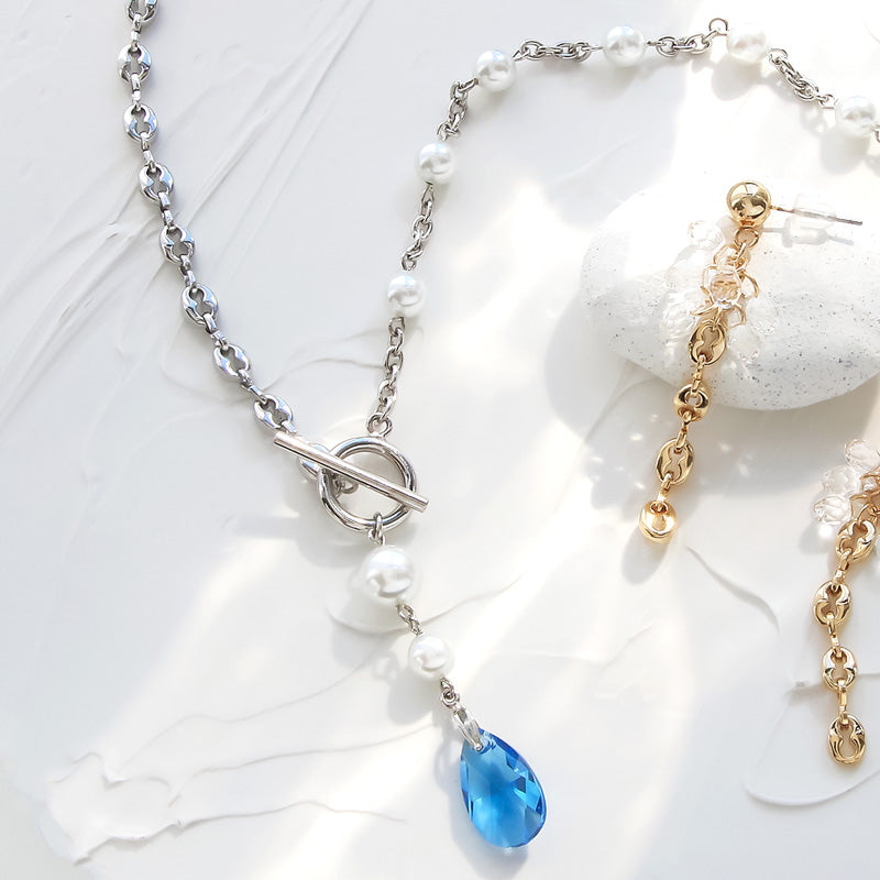 レシピNo.KR0994 貴和クリスタルドロップとデザインチェーンのアクセサリー2種