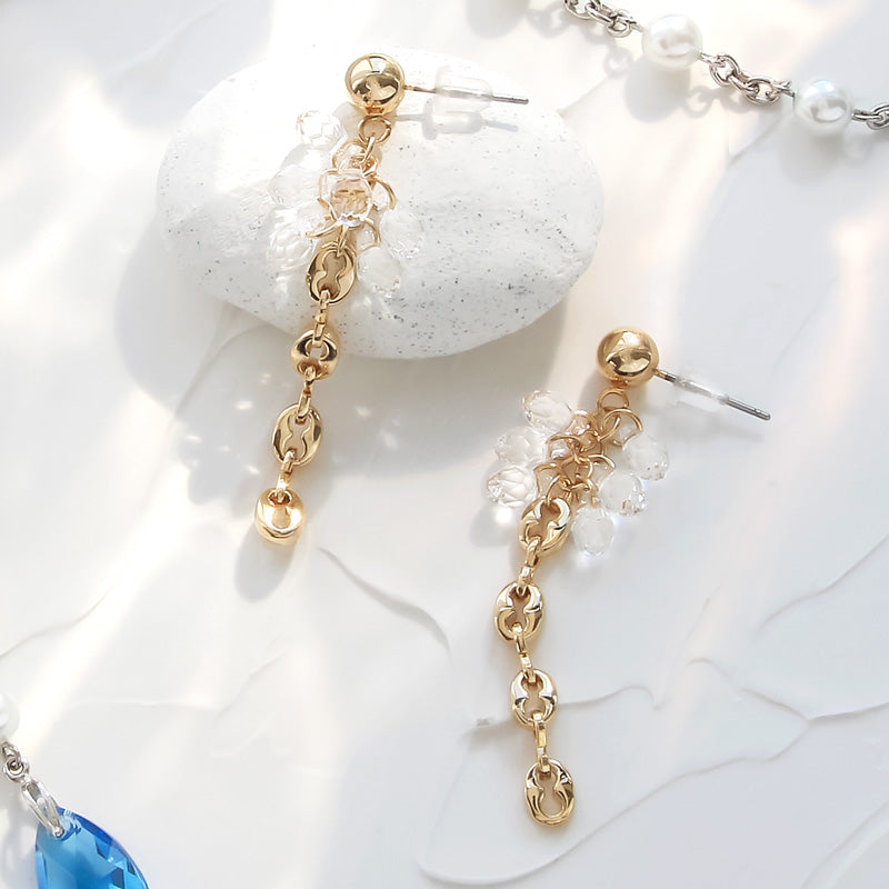 レシピNo.KR0994 貴和クリスタルドロップとデザインチェーンのアクセサリー2種