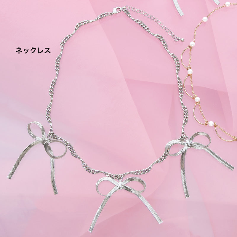 レシピNo.KR0999 チェーンリボンのネックレス2種