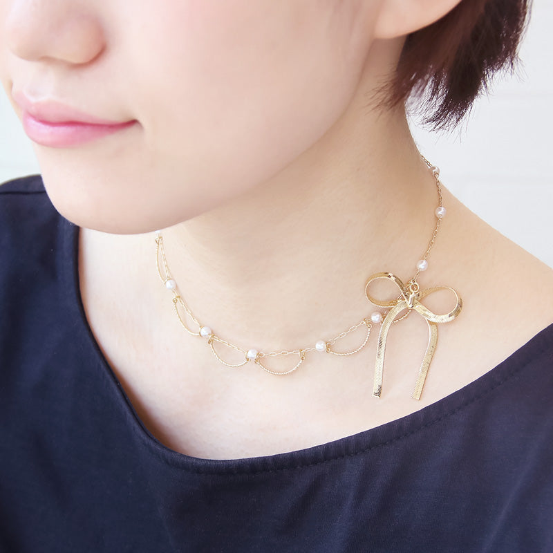 レシピNo.KR0999 チェーンリボンのネックレス2種