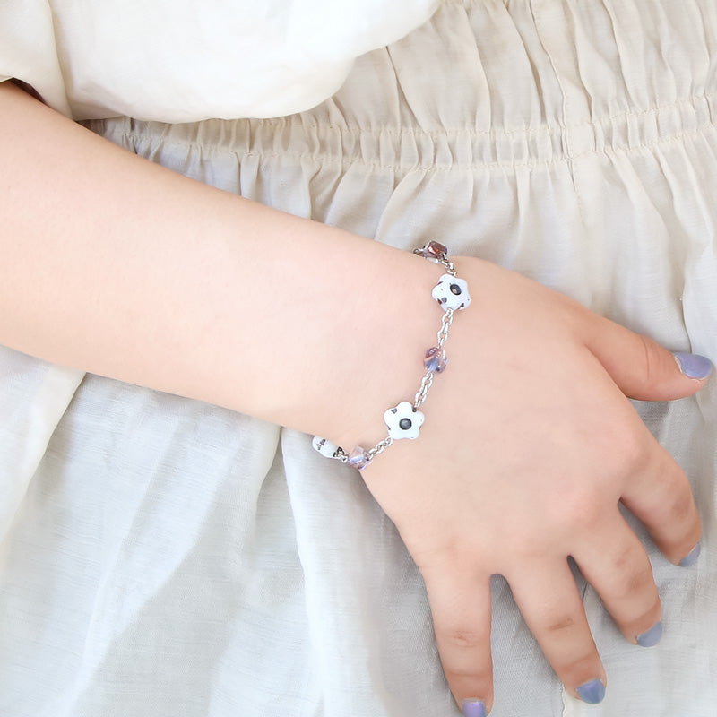 レシピNo.KR1003 チェコデイジーとナゲットカットのシンプルブレスレット