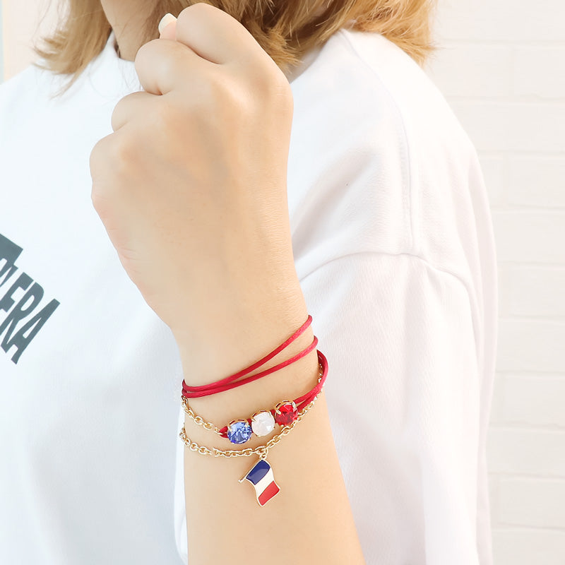 レシピNo.KR1009 国旗チャームとスポーツチャームのビジューブレスレット2種