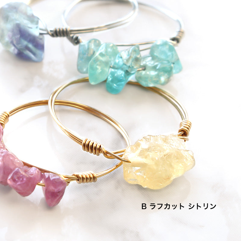 レシピNo.KR1012 天然石サザレとラフカットのワイヤーリング2種