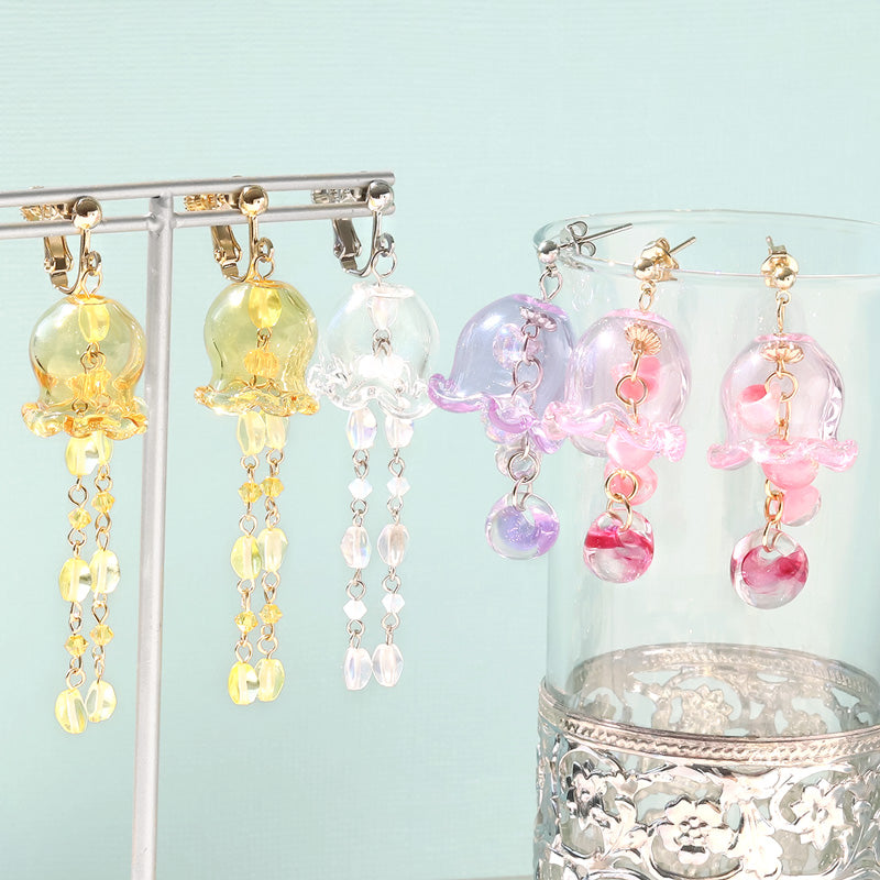 レシピNo.KR1015 ガラスパーツフラワーポットのイヤーアクセサリー2種
