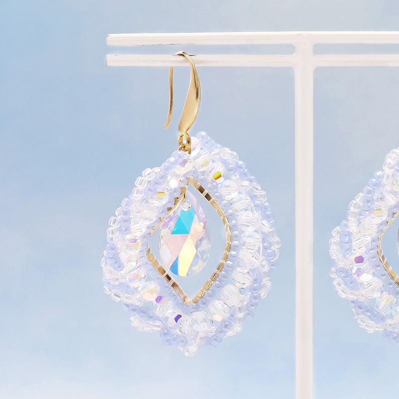 レシピNo.KR1016 貴和クリスタルとシードビーズのツイストステッチピアス