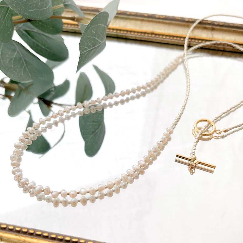 レシピNo.KR1017 淡水パール ポテトのバイカラーロングネックレス