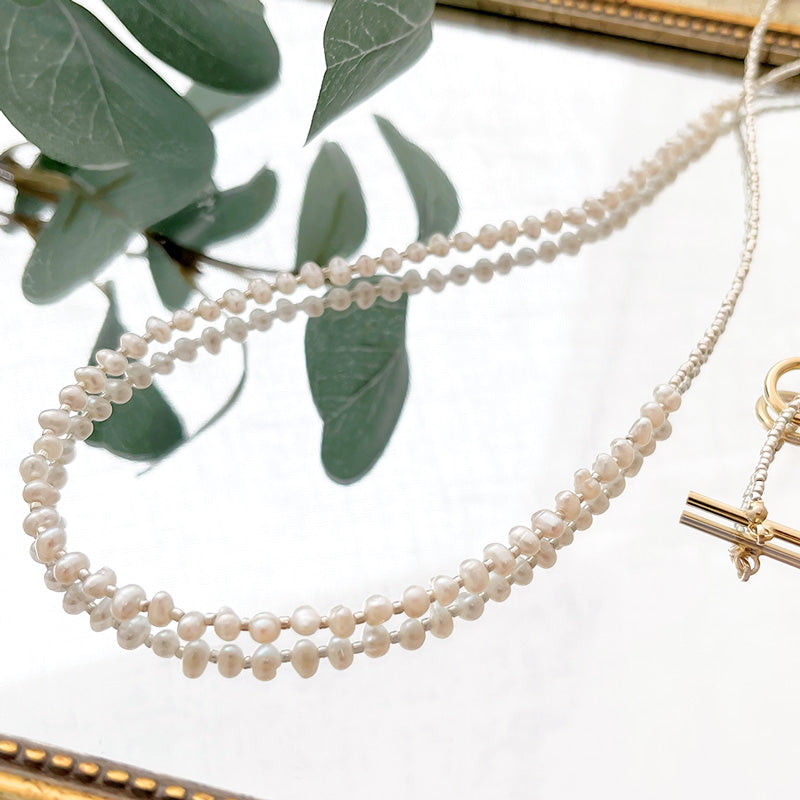 レシピNo.KR1017 淡水パール ポテトのバイカラーロングネックレス