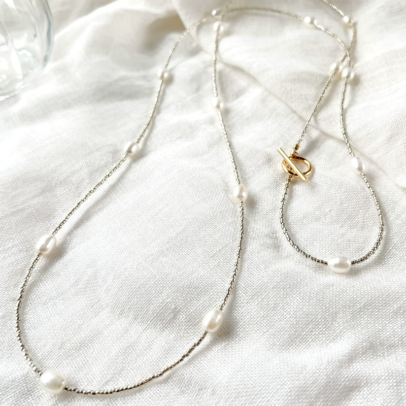 レシピNo.KR1018 淡水パールライスのステーションロングネックレス