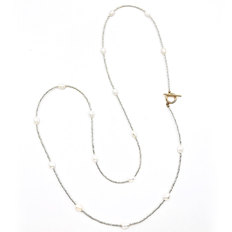 レシピNo.KR1018 淡水パールライスのステーションロングネックレス