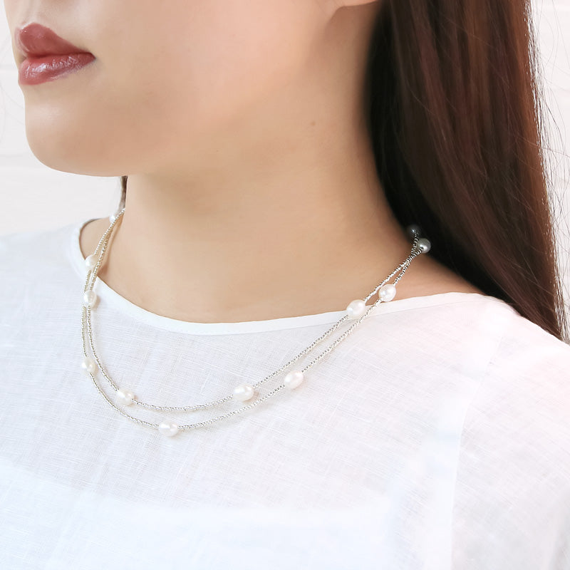 レシピNo.KR1018 淡水パールライスのステーションロングネックレス