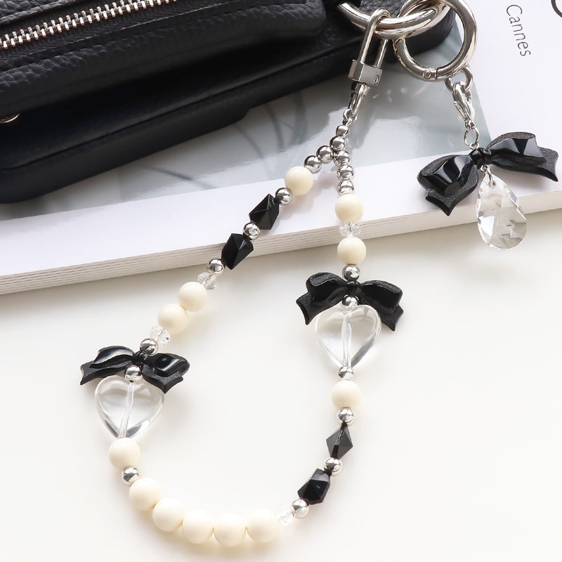 レシピNo.KR1039 ドイツ製アクリル リボン&ハートのスマホストラップ・キーホルダー