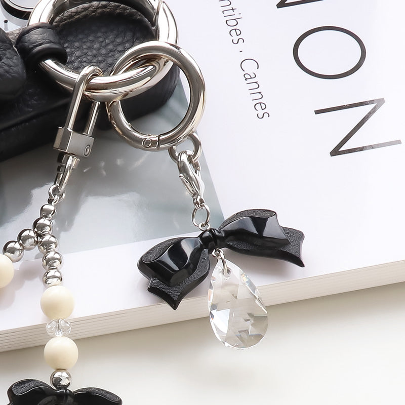 Recipe No.KR1039 German acrylic ribbon & heart smartphone lap key chain