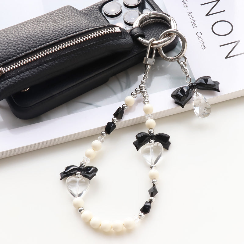 レシピNo.KR1039 ドイツ製アクリル リボン&ハートのスマホストラップ・キーホルダー