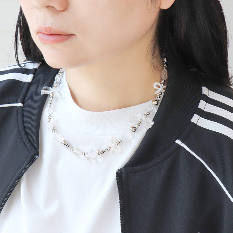 レシピNo.KR1041 ドイツ製アクリルのリボンモチーフネックレス