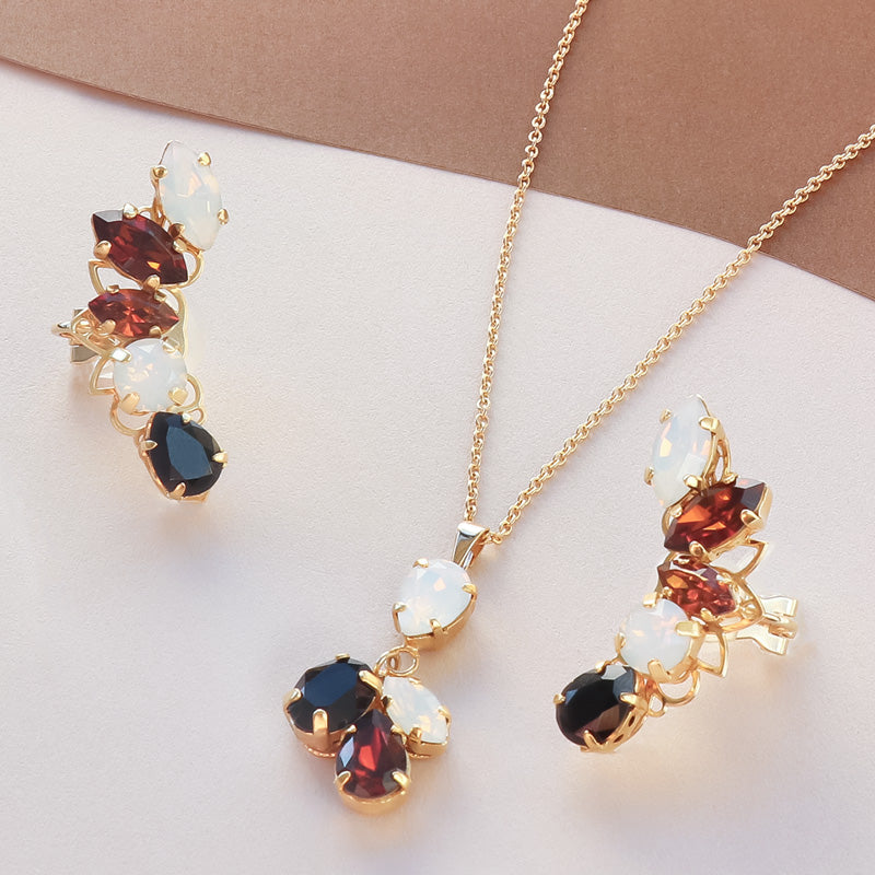 Recipe No.KR1063Kiwa crystalsCoffee color neck & earrings