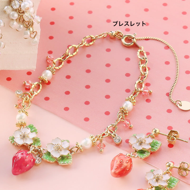 レシピNo.KR1128 ストロベリーフラワー&リーフのアクセサリー4種