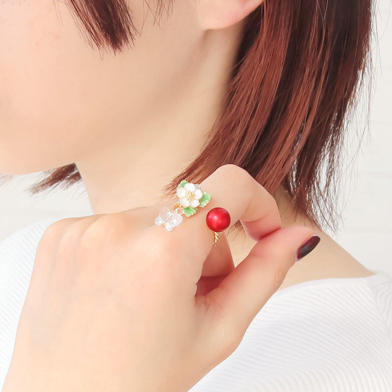 レシピNo.KR1128 ストロベリーフラワー&リーフのアクセサリー4種