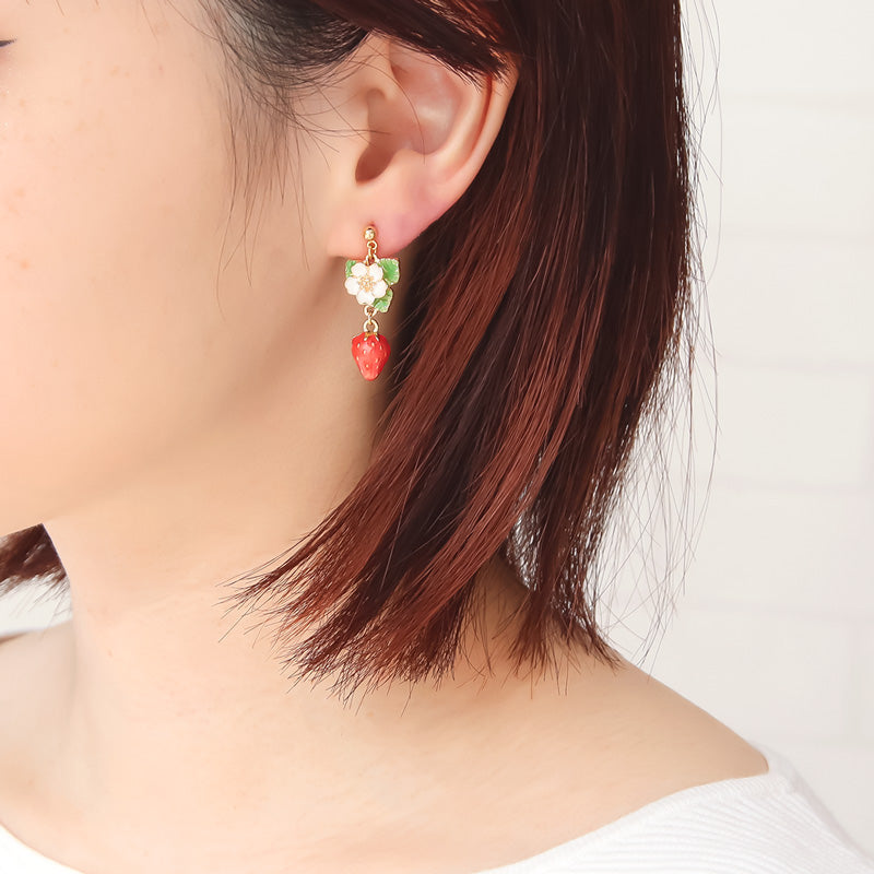 レシピNo.KR1128 ストロベリーフラワー&リーフのアクセサリー4種