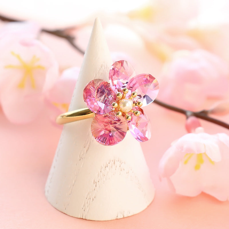 レシピNo.KR1130 貴和クリスタルのさくらモチーフリング