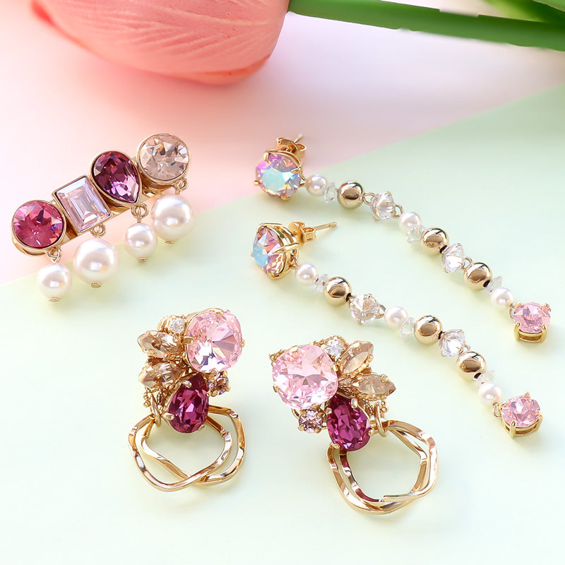 レシピNo.KR1132 貴和クリスタルのピンクカラーアクセサリー3種