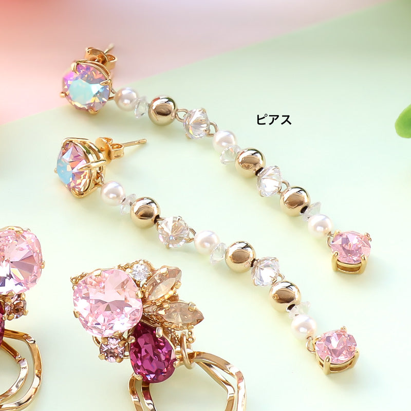 レシピNo.KR1132 貴和クリスタルのピンクカラーアクセサリー3種