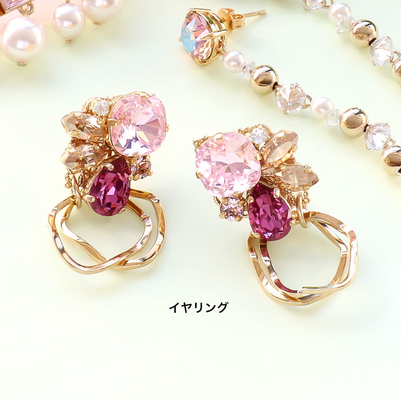 レシピNo.KR1132 貴和クリスタルのピンクカラーアクセサリー3種