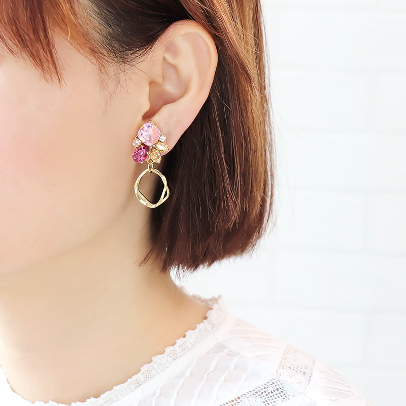 レシピNo.KR1132 貴和クリスタルのピンクカラーアクセサリー3種