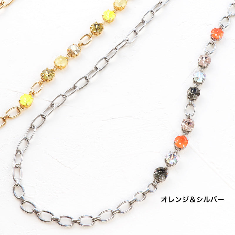 レシピNo.KR1145 貴和クリスタルとデザインチェーンのロングネックレス