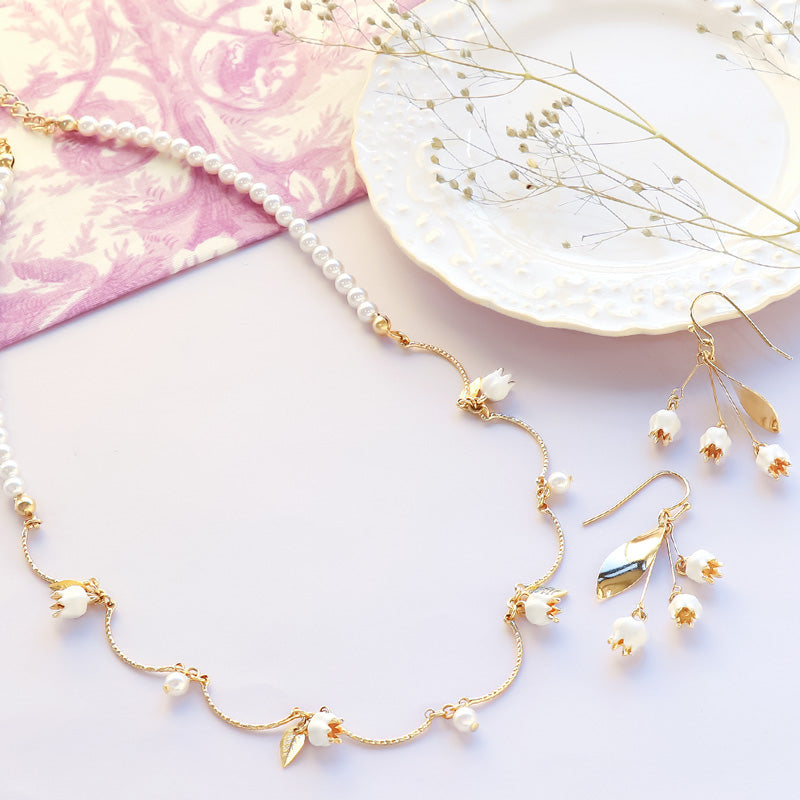 レシピNo.KR1160 チャームすずらんとリーフのネック&ピアス