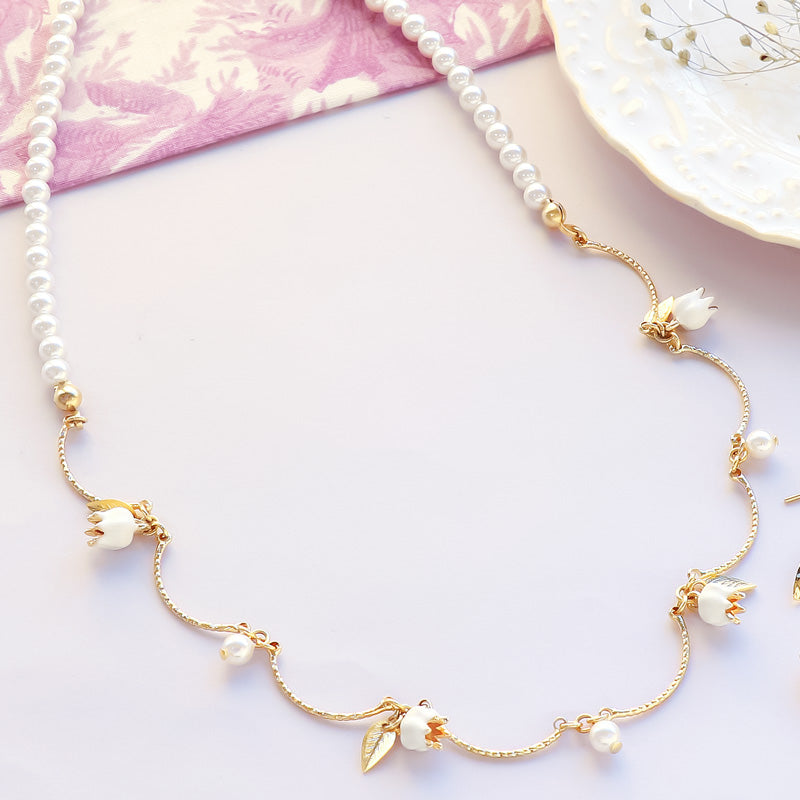 Recipe No. KR1160 Charm sparrow and leaf neck and earrings