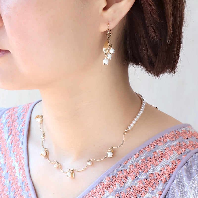 レシピNo.KR1160 チャームすずらんとリーフのネック&ピアス