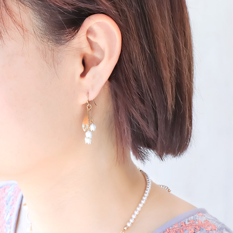 レシピNo.KR1160 チャームすずらんとリーフのネック&ピアス