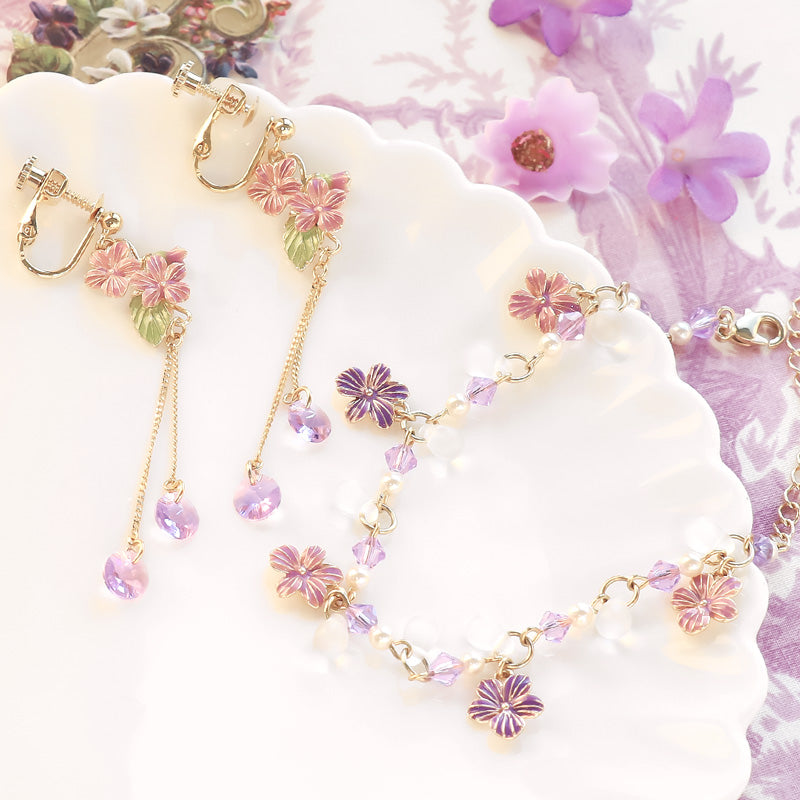 レシピNo.KR1164 チャームすみれのブレス&イヤリング
